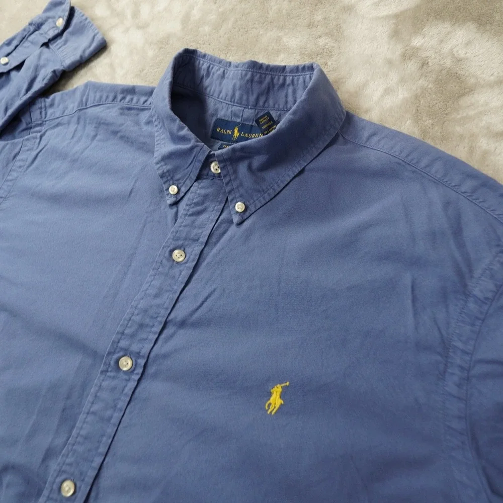 Ralph Lauren Classic Fit Button Up Shirt Men's XXL Blue Preppy Old Money
